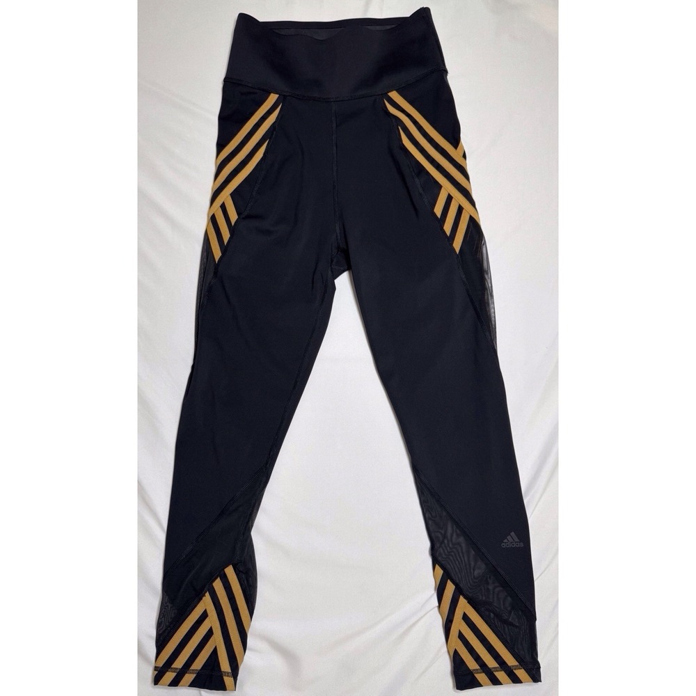 Adidas IVY Park Leggings Black Gold‎ Mesh Panel Athletic Womens Size Small
